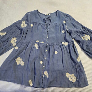 Women's Hope Springs Blue Embroidered Blouse Size M